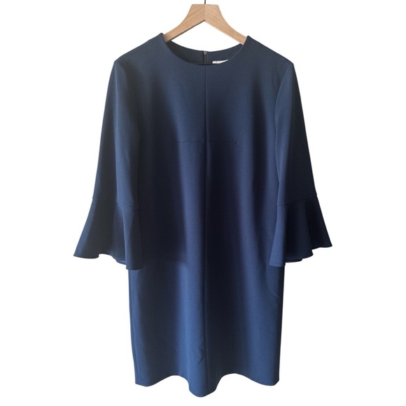 Tibi Bell Sleeve Sheath Dress Midnight Navy Blue Size 10 Office Career Cocktail - Picture 3 of 12